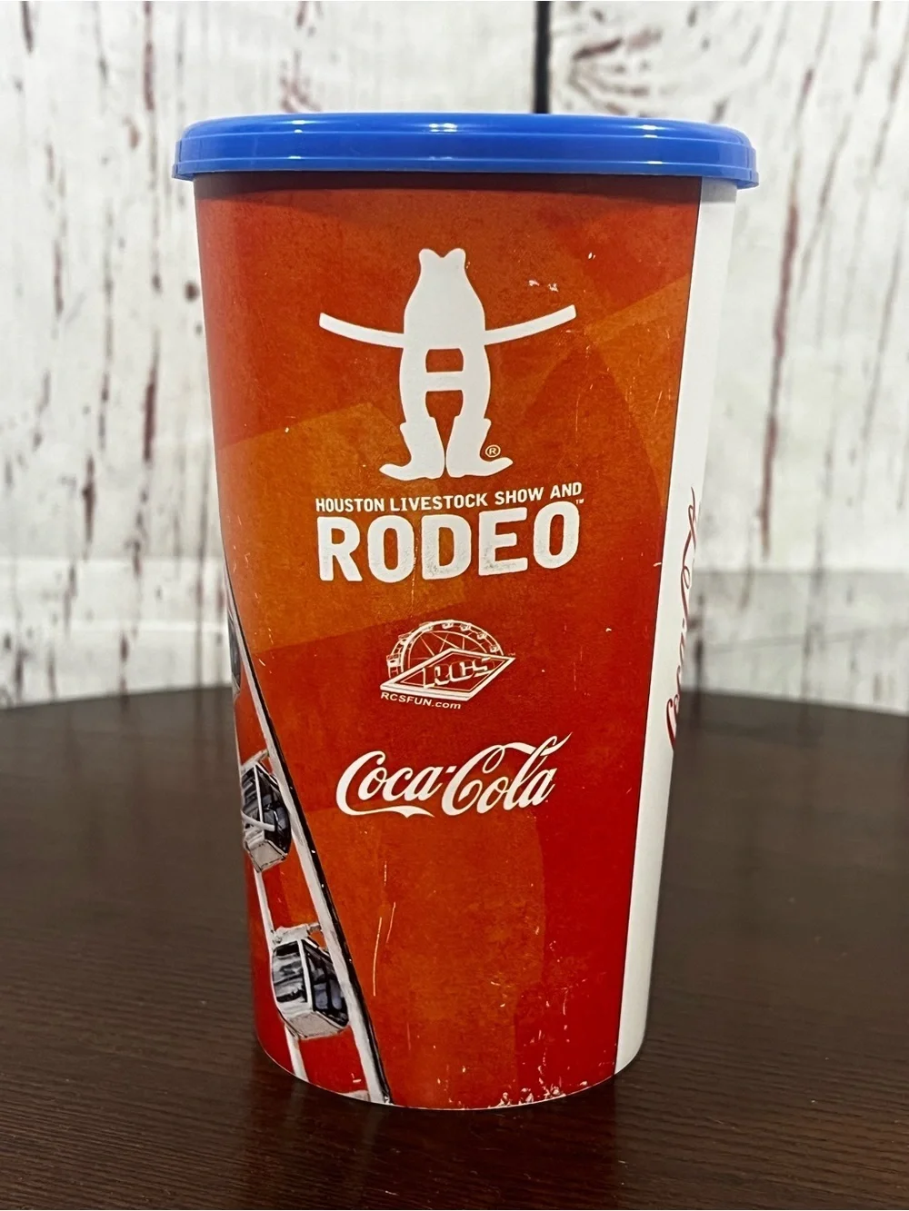 Houston Livestock Show & Rodeo 2026 Souvenir Container in Orange with Blue Lid